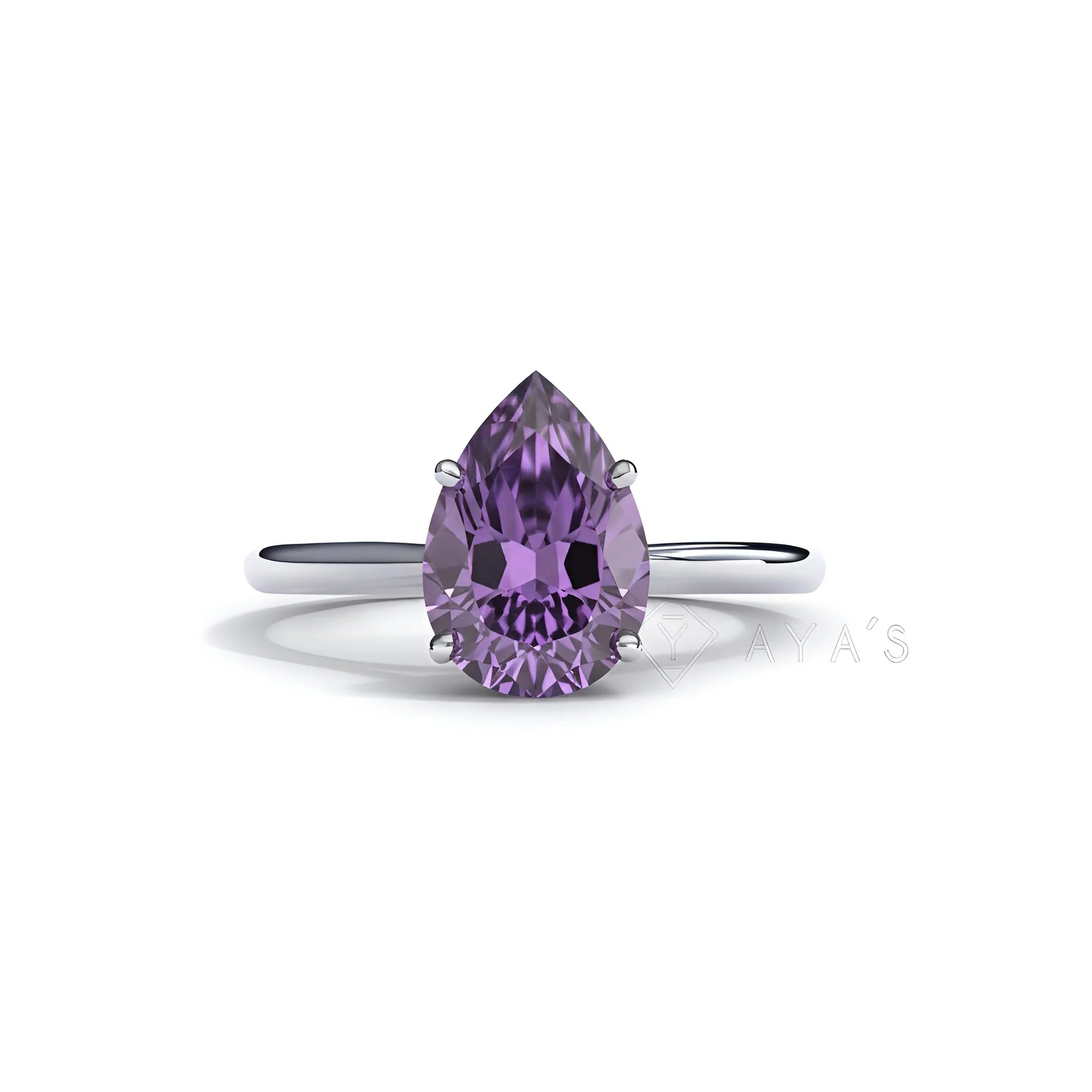 925 Silver Veloura Drop Amethyst Natural Gemstone Solitaire Ring