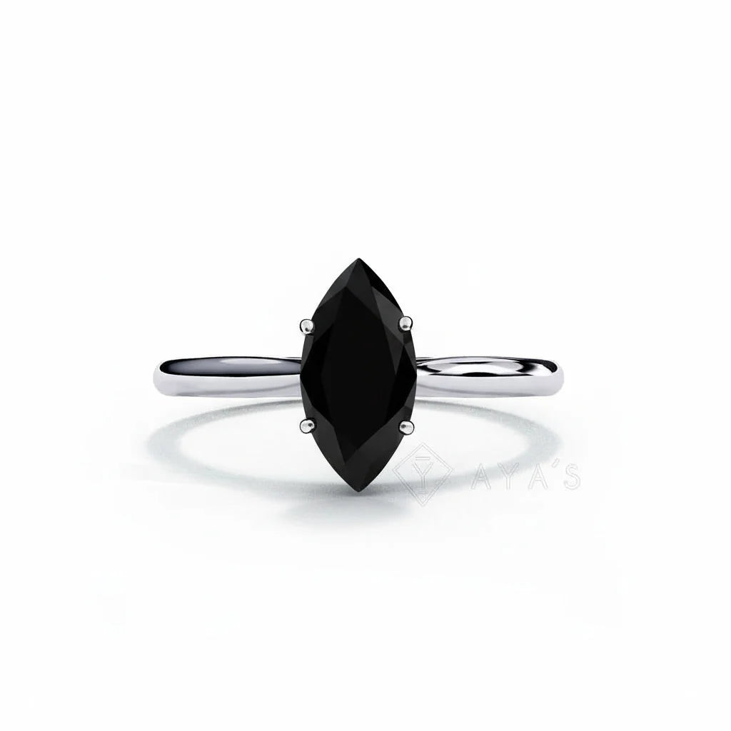 925 Silver Marqis Black Onyx Natural Gemstone Solitaire Ring