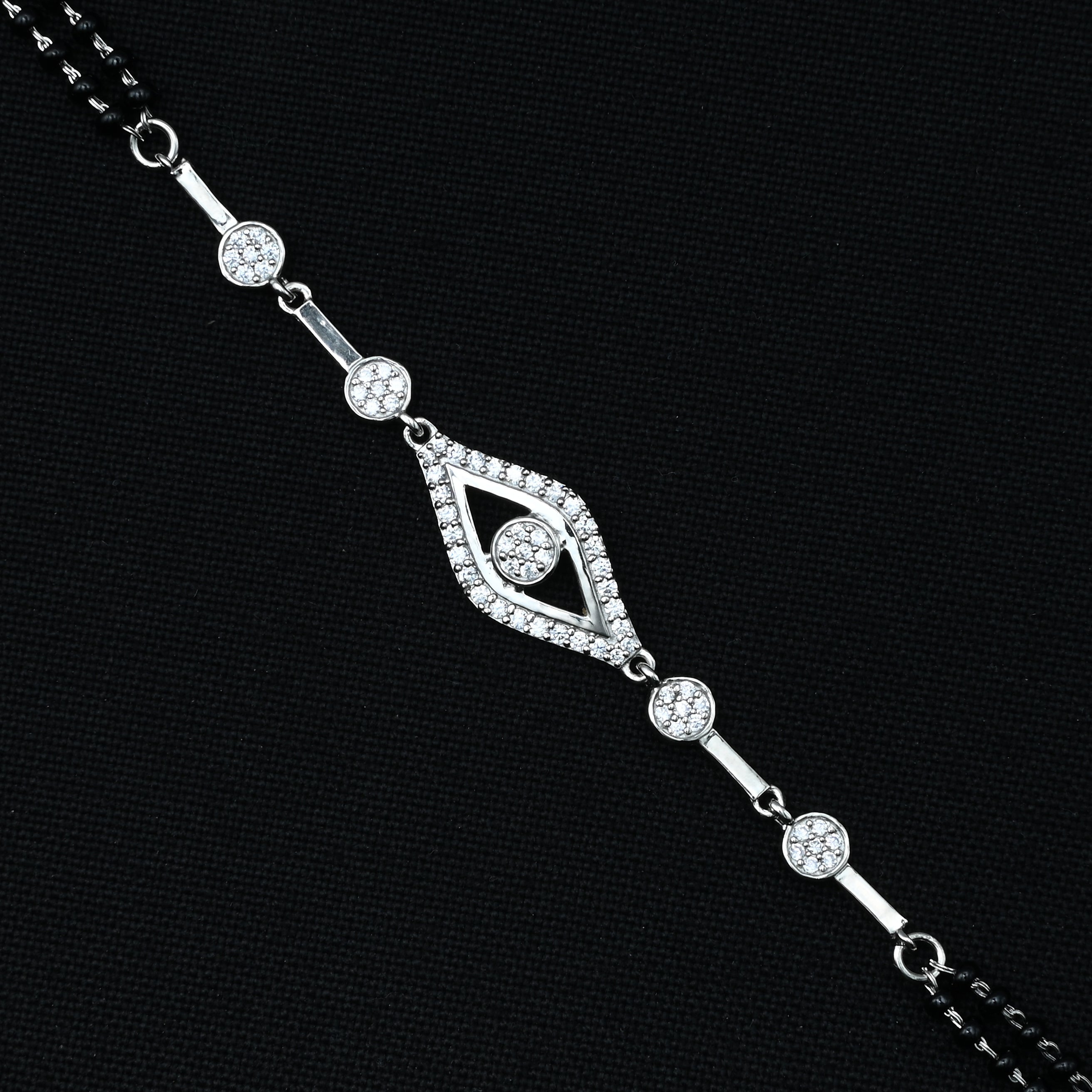 Silver Bracelet with White Eye-Shaped Buds – Unique Mangalsutra Pattern for Girls