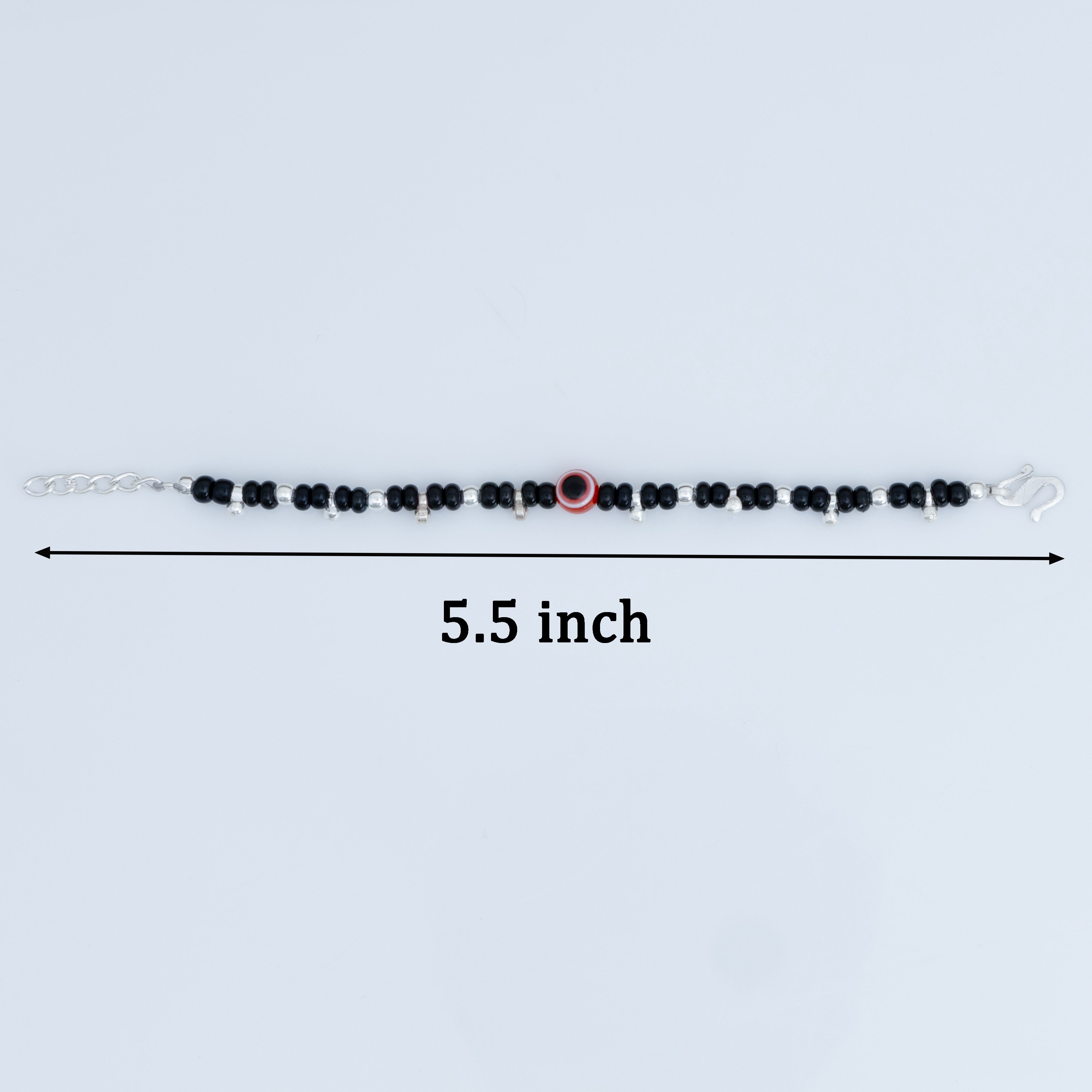Black Beads & Red Evil Eye Silver Baby Bracelet