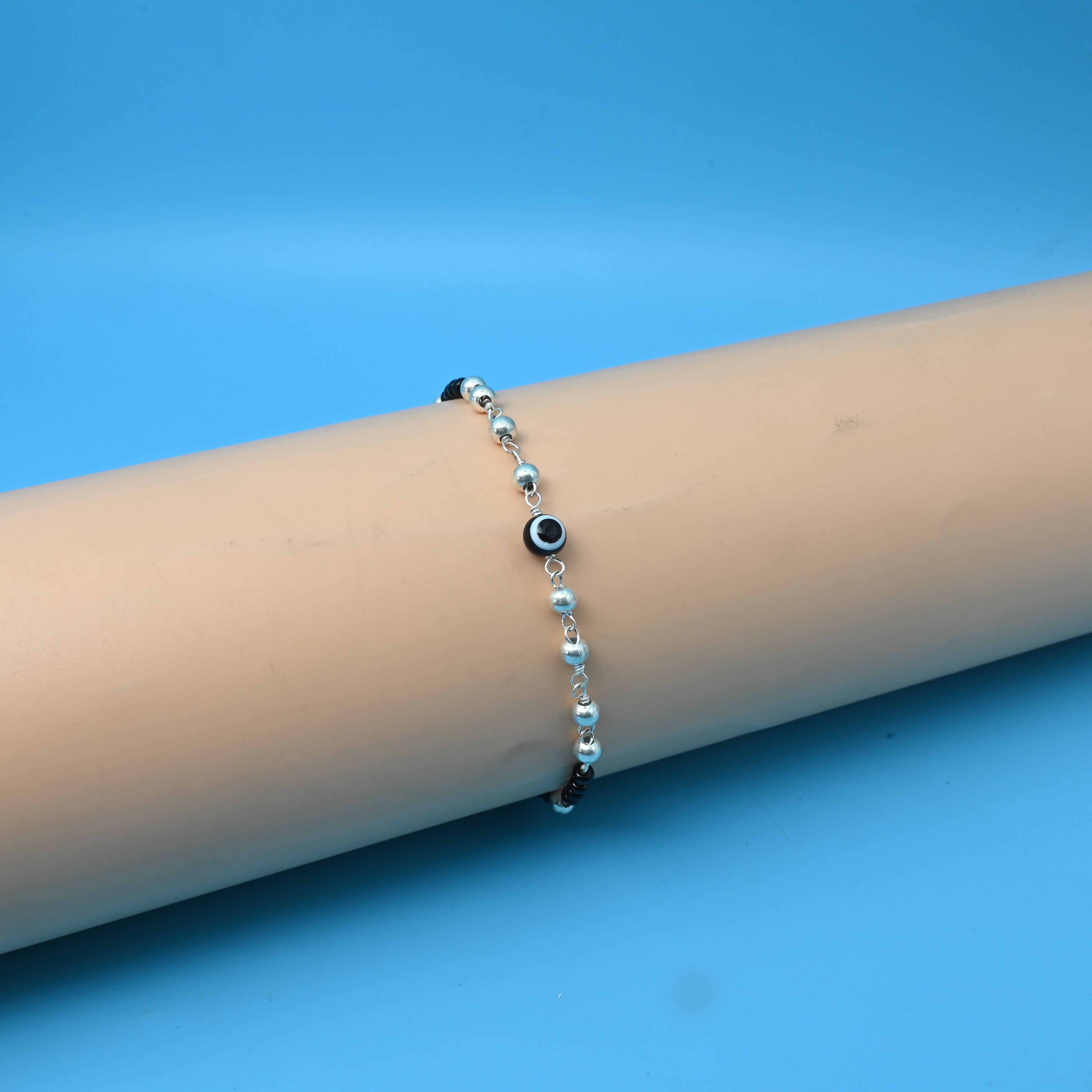 Black Evil Eye Bracelet With Black and Silver Beads For Girls
