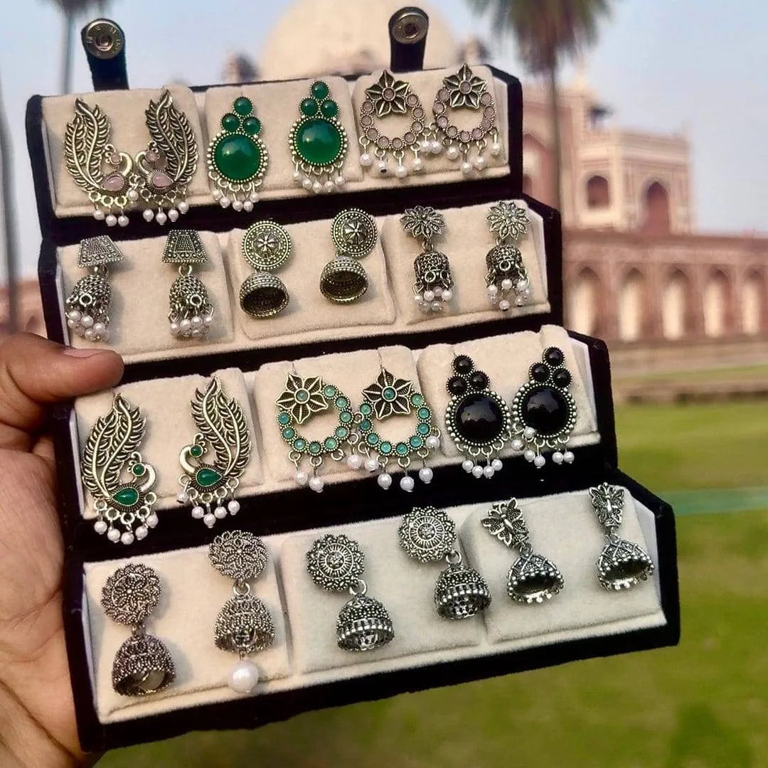 One for every mood! ✨ Grab our exclusive 12-pair Oxidized Earring Combo and stay festive-ready all year long. Shop now at Tulsi Adornments (Official).