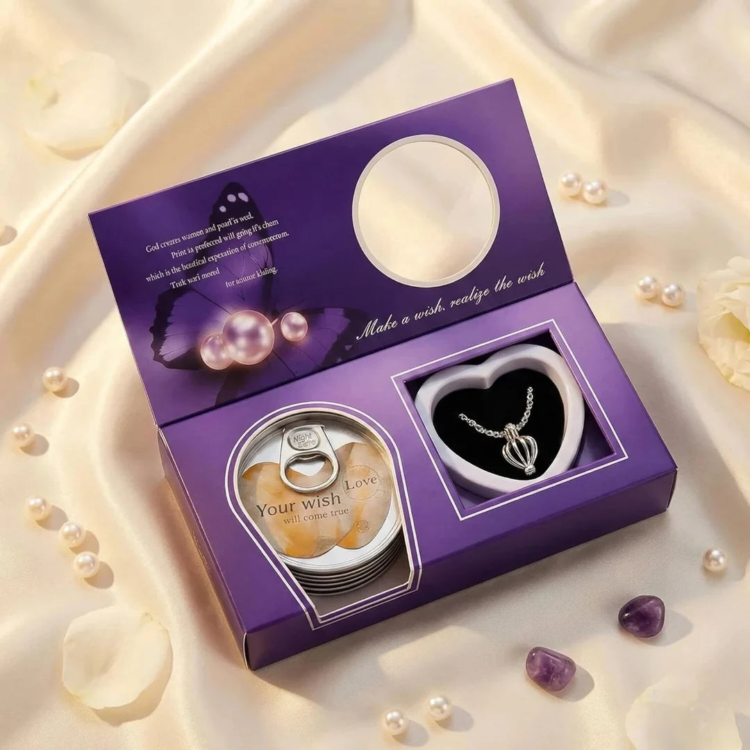 Real Freshwater White Pearl Love Wish Necklace Gift Set